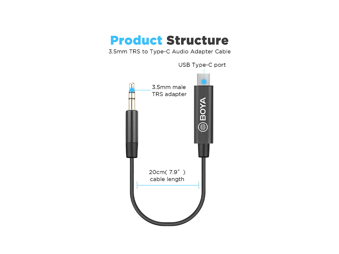 BOYA by-K2 3.5mm TRS Male to Type-C Male Adapter Cable in Qatar BOYA by-K2 3.5mm TRS Male to Type-C Male Adapter Cable in Qatar